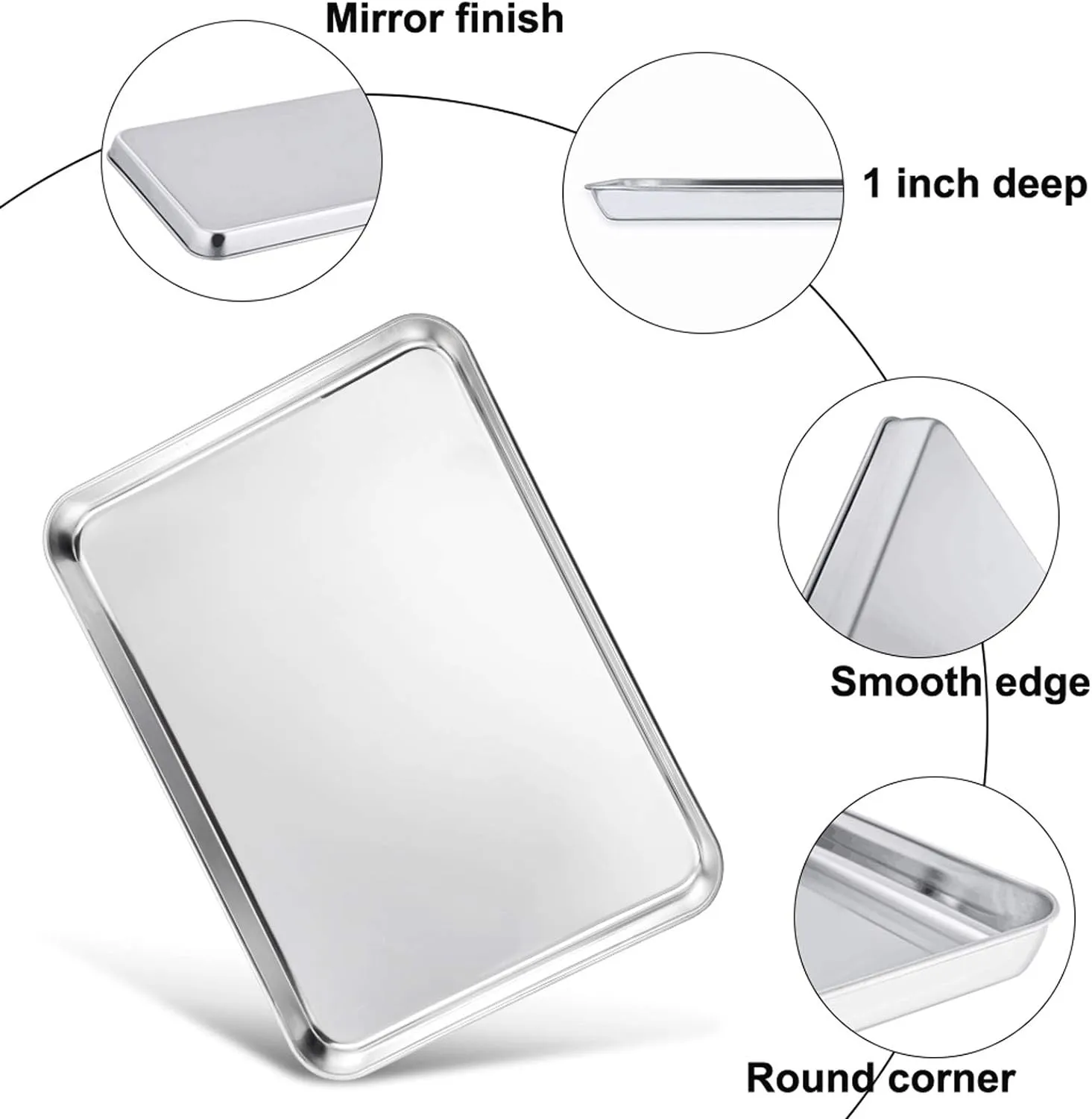 TeamFar Baking Sheet, 17.6’’ x 13’’ x 1’’ Stainless Steel Large Cookie Sheet Half Baking Pans, Non-toxic & Healthy, Easy Clean & Dishwasher Safe, Heavy Duty & Sturdy- Set of 2