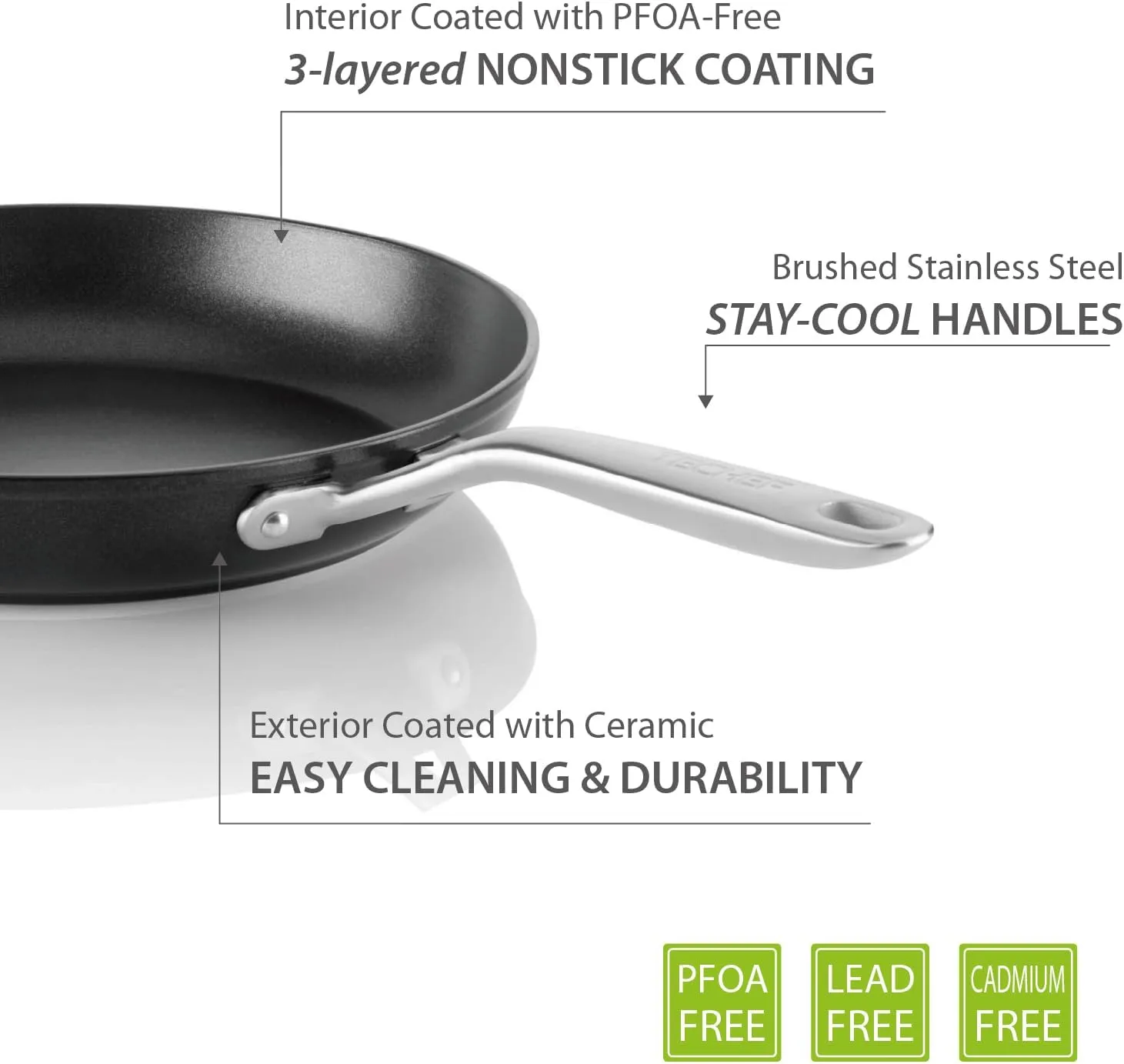 TECHEF - Onyx Collection 12-Inch Nonstick Frying Pan Skillet, PFOA-Free, Dishwasher Oven Safe, Stainless Steel Handle, Induction-Ready, Made in Korea (12-inch)
