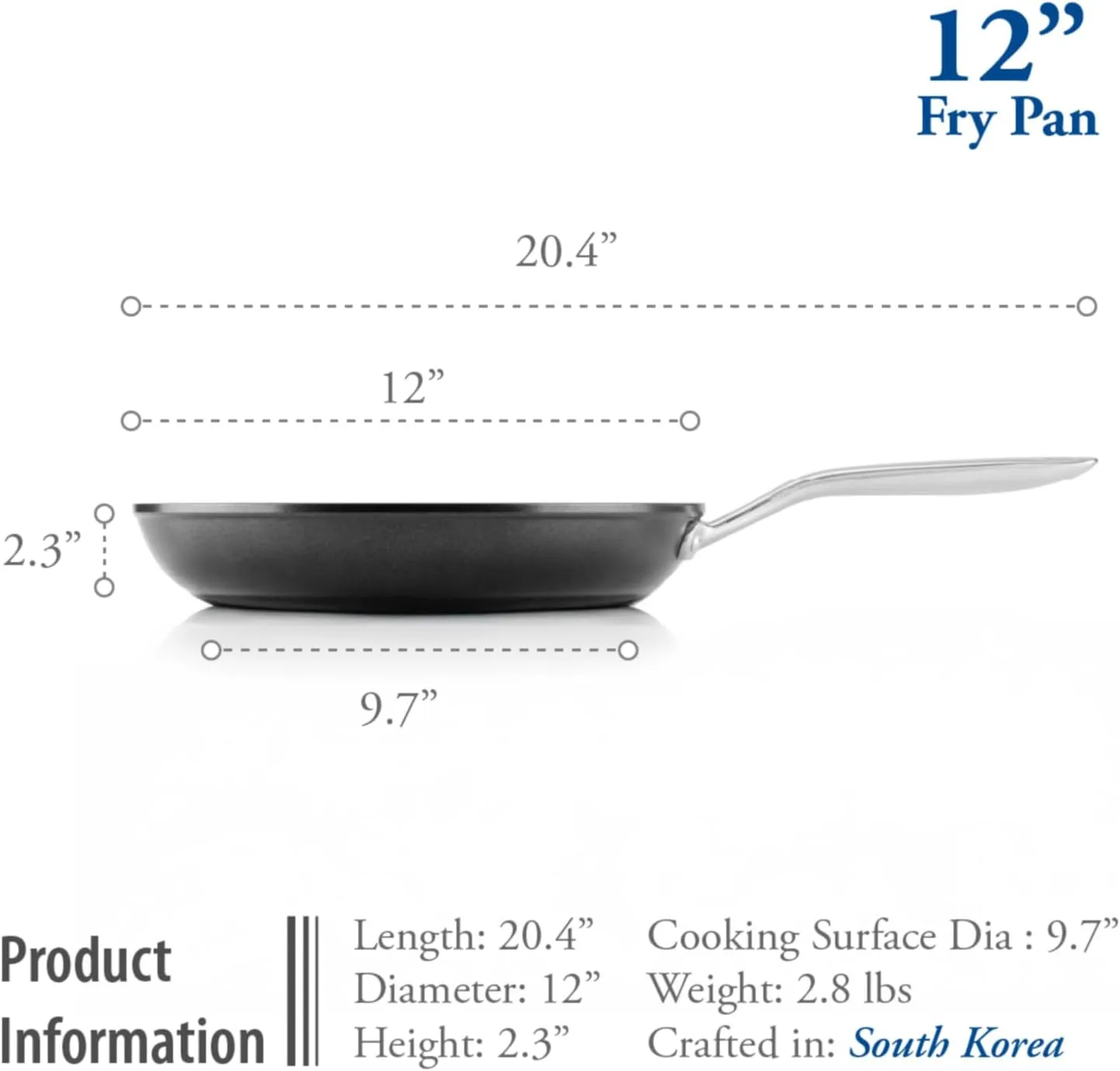 TECHEF - Onyx Collection 12-Inch Nonstick Frying Pan Skillet, PFOA-Free, Dishwasher Oven Safe, Stainless Steel Handle, Induction-Ready, Made in Korea (12-inch)