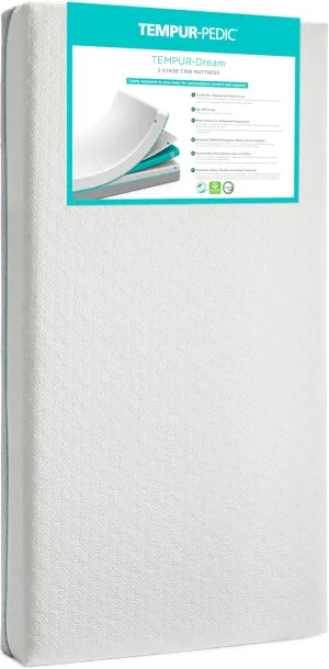 Tempur-Pedic TEMPUR-Dream 2-Stage Waterproof Baby Crib and Toddler Mattress - Made in USA, 52"x28"