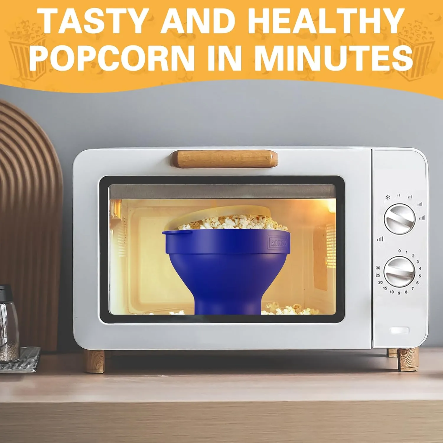 The Original Korcci Microwaveable Silicone Popcorn Popper, Microwave Popcorn Popper, Collapsible Microwave Popcorn Maker Bowl, No Oil Required, Use In Microwave, Dishwasher Safe (Blue Red)