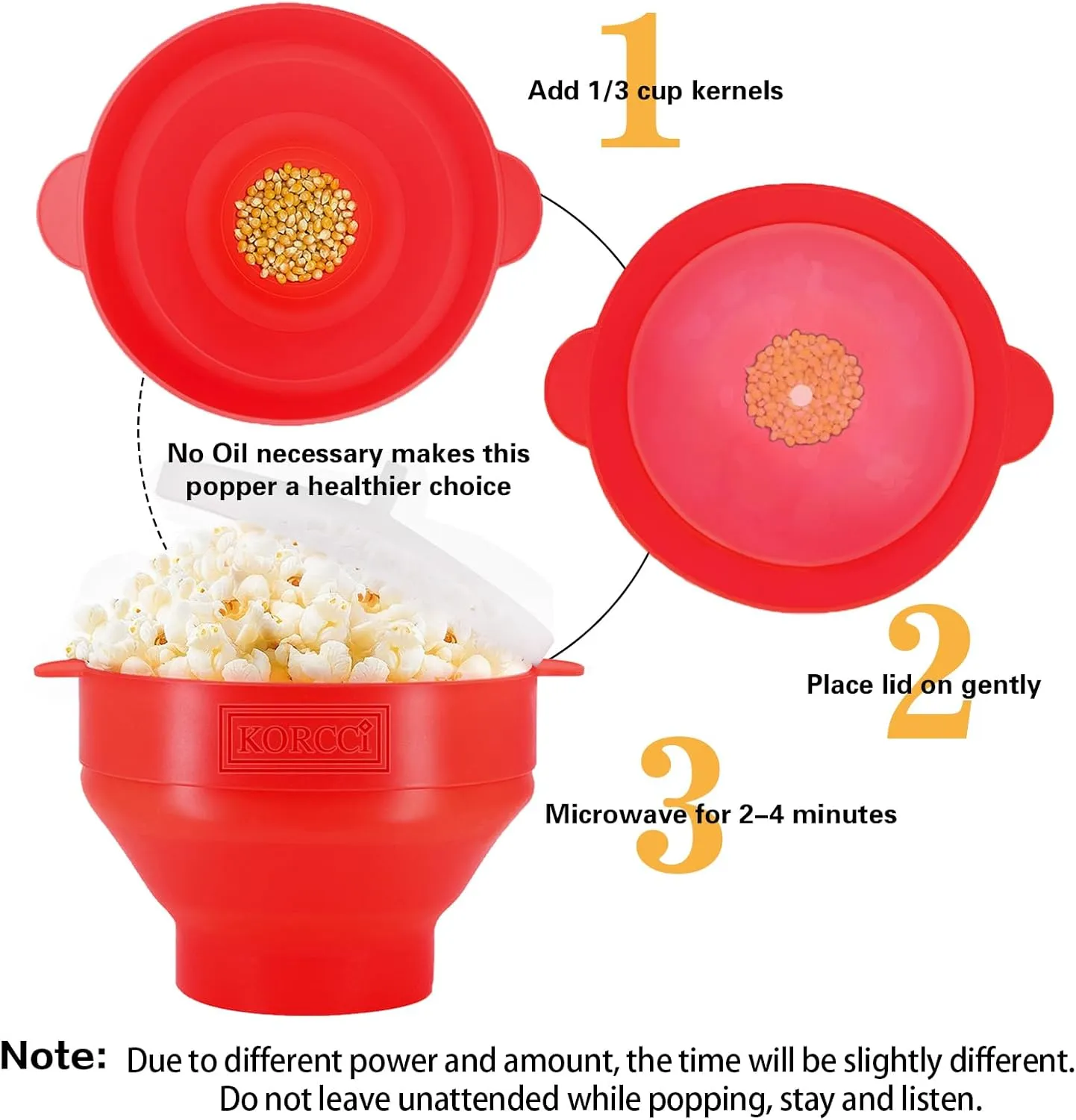 The Original Korcci Microwaveable Silicone Popcorn Popper, Microwave Popcorn Popper, Collapsible Microwave Popcorn Maker Bowl, No Oil Required, Use In Microwave, Dishwasher Safe (Blue Red)
