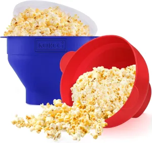 The Original Korcci Microwaveable Silicone Popcorn Popper, Microwave Popcorn Popper, Collapsible Microwave Popcorn Maker Bowl, No Oil Required, Use In Microwave, Dishwasher Safe (Blue Red)