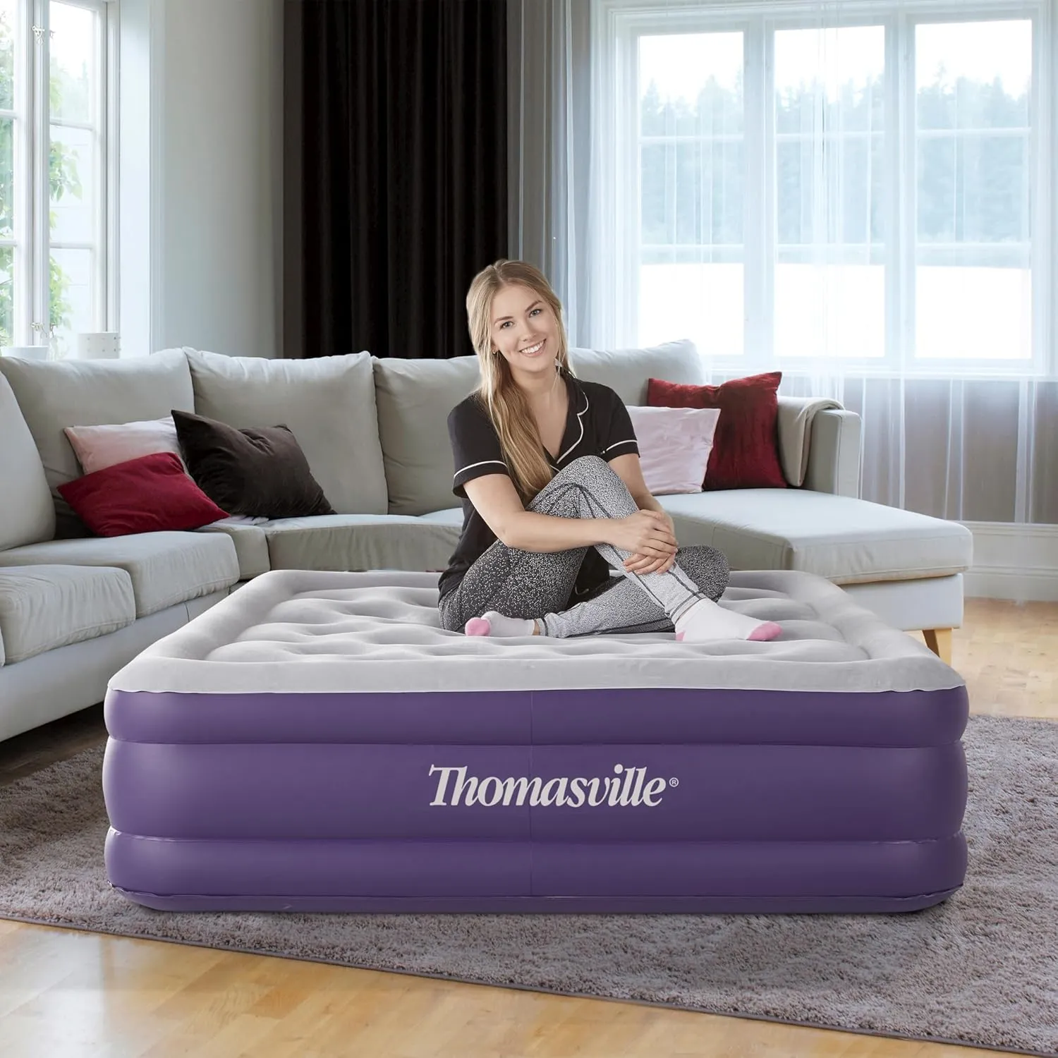 Thomasville Sensation Air Bed Mattress with Express Pump and Coil-in-Coil Comfort, 15" Full