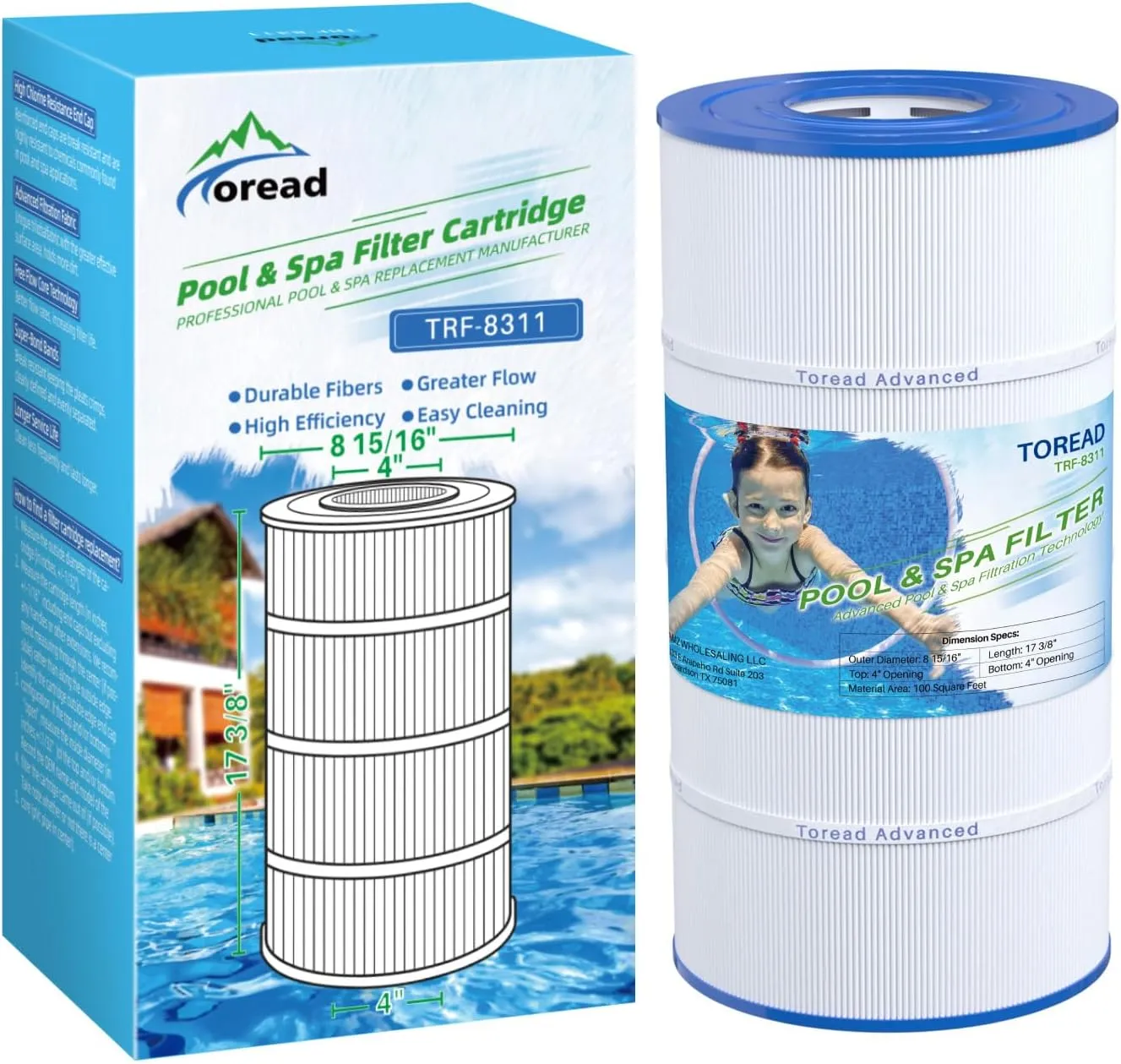TOREAD Pool Filter Replaces Hayward X-Stream CC1000, CCX1000-RE, Pleatco PXST100, Ultral-B6, Unicel C-8311,Filbur FC-1285, 817-0100N/P, Waterway Pro Clean 100, 1 Pack