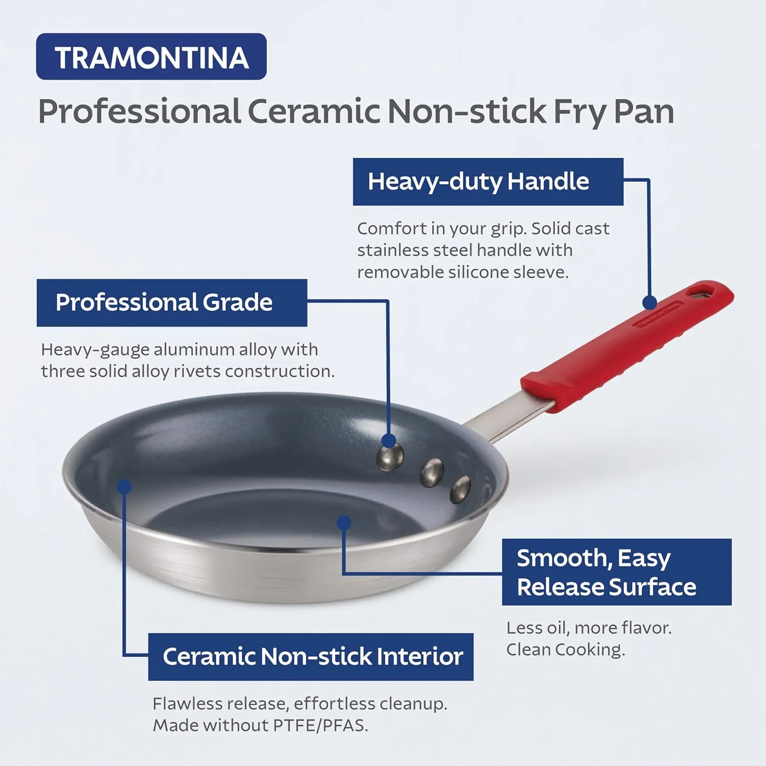 Tramontina Professional 8-Inch Ceramic Non Stick Small Frying Pan, Heavy-Gauge Aluminum Skillet with Nonstick Coating, Dishwasher and Oven Safe, Gray