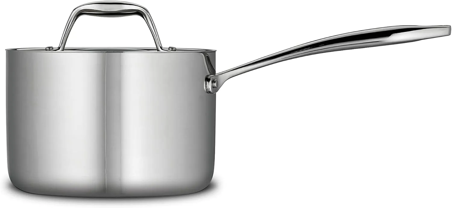 Tramontina Tri-Ply Clad Stainless Steel 2-Quart Sauce Pan with Lid, Induction-Ready, Dishwasher-Safe, NSF-Certified, Made in Brazil