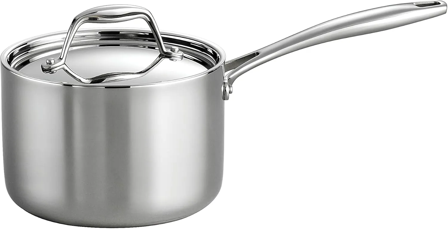 Tramontina Tri-Ply Clad Stainless Steel 2-Quart Sauce Pan with Lid, Induction-Ready, Dishwasher-Safe, NSF-Certified, Made in Brazil