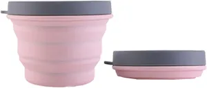 Travel Collapsible Silicone Bowl Portable Camping Folding Multipurpose Bowls TET with Lid and Fork for Hiking Kitchen Compatible with Freezer and Microwave(Size:1000ml,Color:Pink)