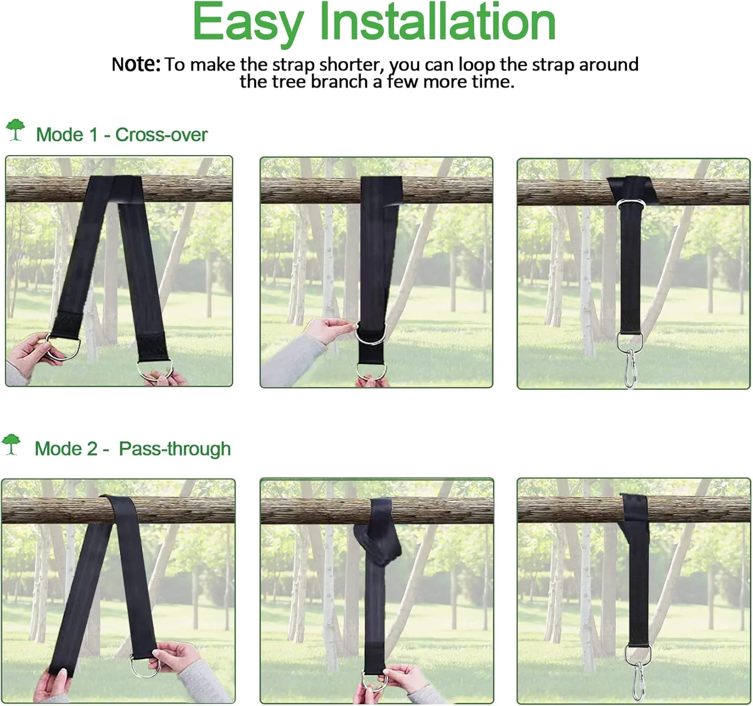 Tree Swing Straps Hanging Kit (Set of 2), 3FT/8FT/10FT/20FT/30FT Tree Swing Straps Holds 5000 lbs with Tree Protector, Heavy Duty Carabiner and Swivel Perfect for Swings & Hammocks(8 FT)