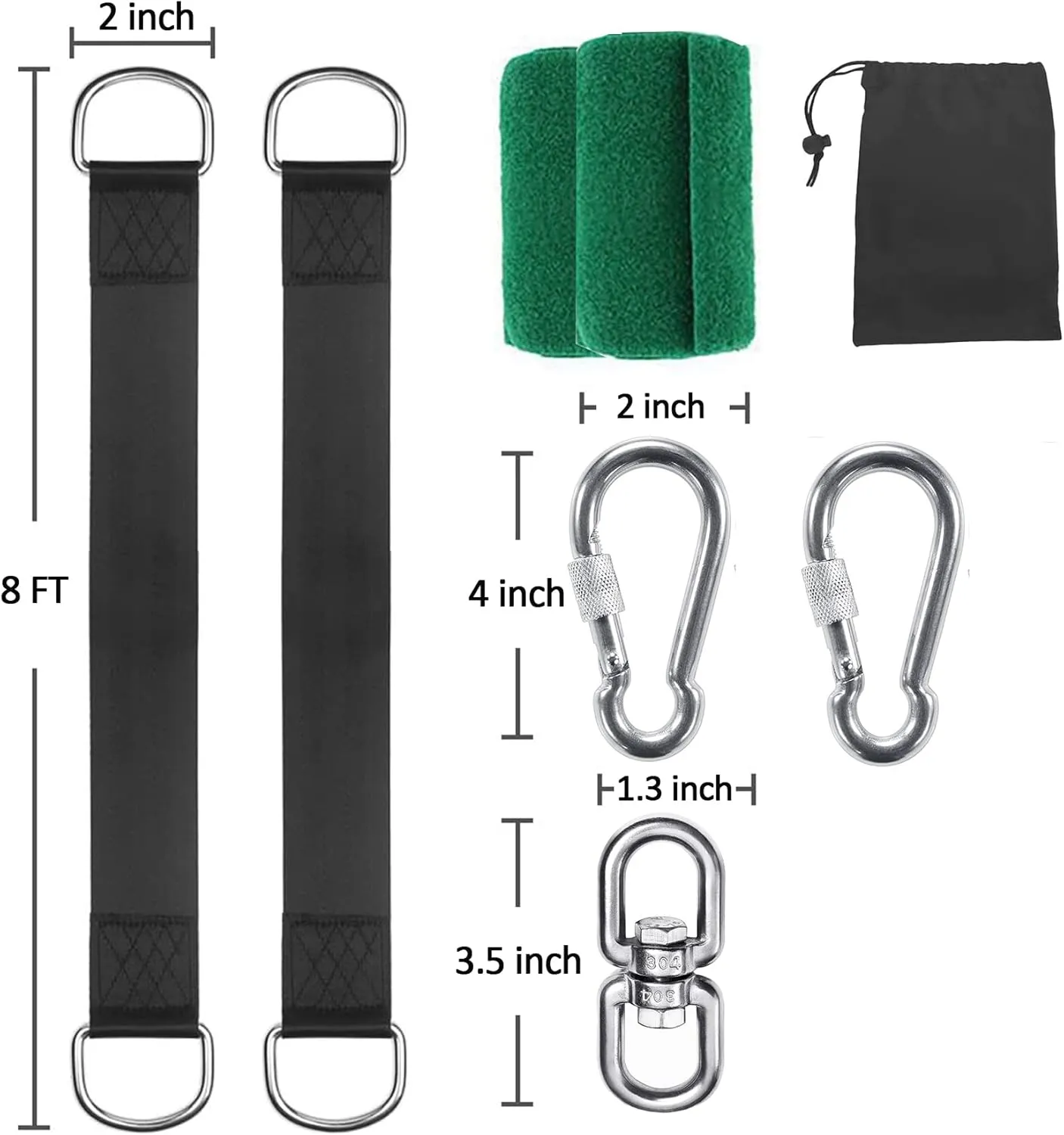 Tree Swing Straps Hanging Kit (Set of 2), 3FT/8FT/10FT/20FT/30FT Tree Swing Straps Holds 5000 lbs with Tree Protector, Heavy Duty Carabiner and Swivel Perfect for Swings & Hammocks(8 FT)