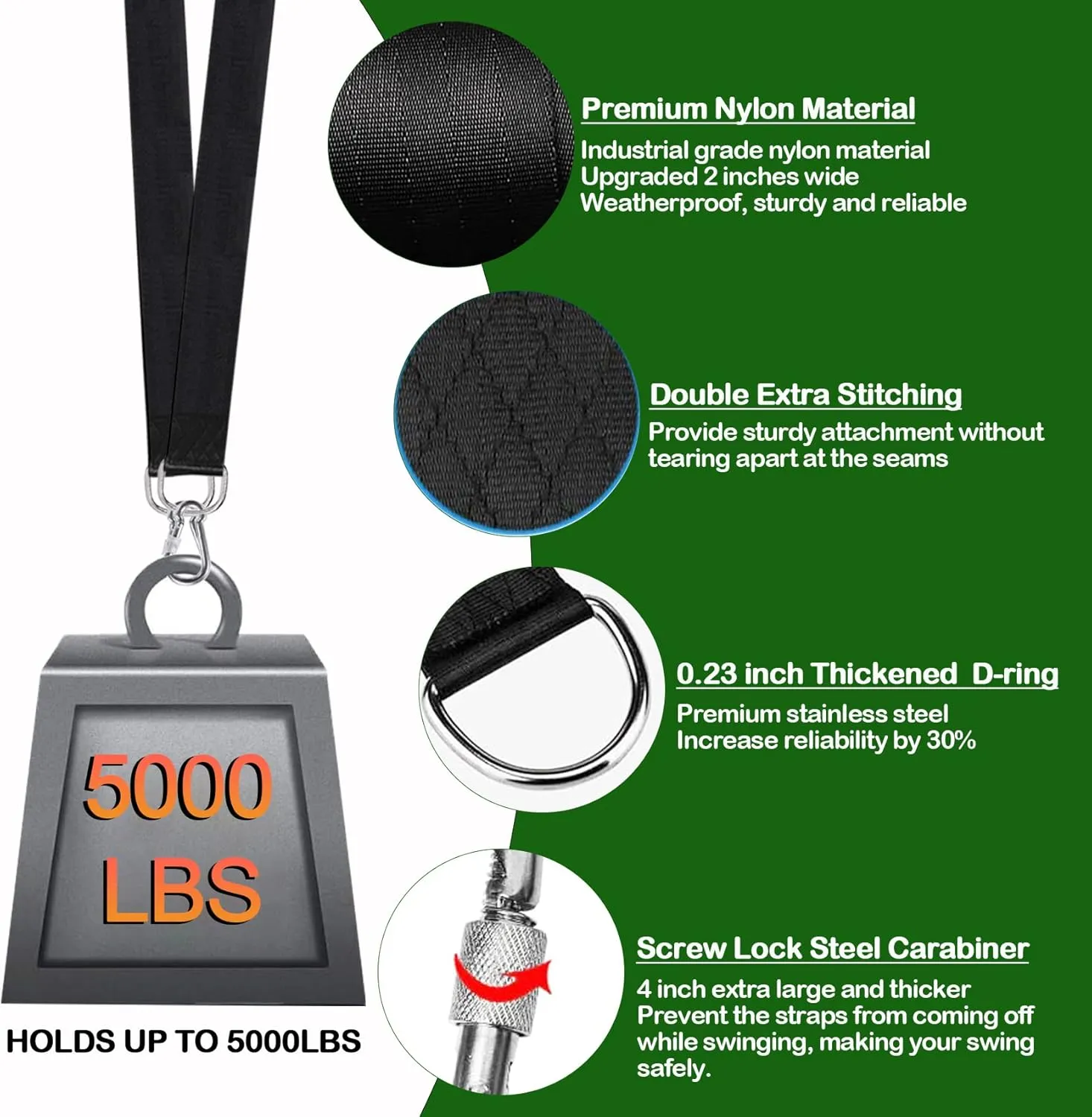 Tree Swing Straps Hanging Kit (Set of 2), 3FT/8FT/10FT/20FT/30FT Tree Swing Straps Holds 5000 lbs with Tree Protector, Heavy Duty Carabiner and Swivel Perfect for Swings & Hammocks(8 FT)