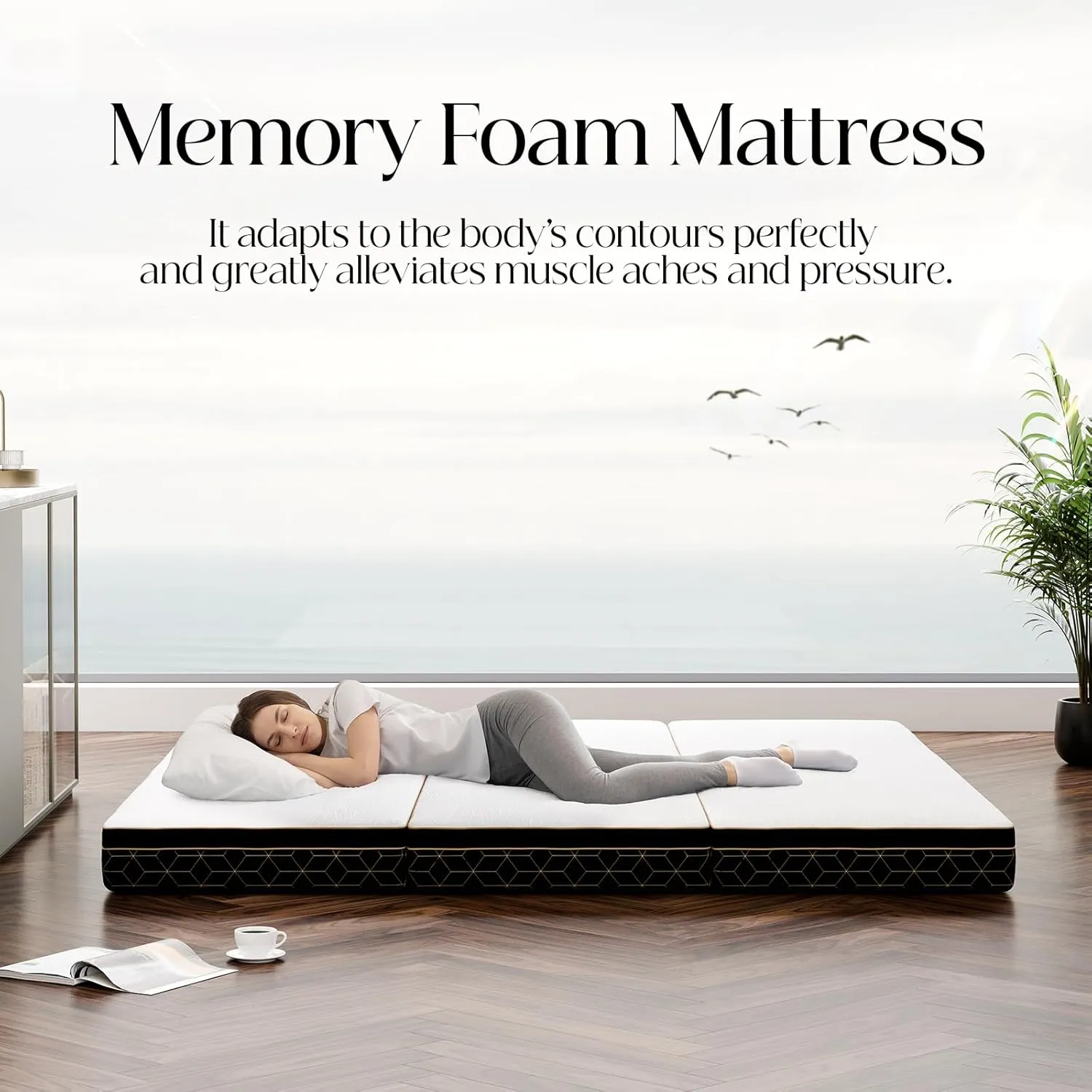 Tri-Fold Memory Foam Mattress Queen - 6 Inch Portable Folding Mattress with Handle & Washable Cover, Floor Bed with Non-Slip Base, Space-Saving for Kids Room, Travel, Guest Bed, Yoga, RV, 78"x58"x6"