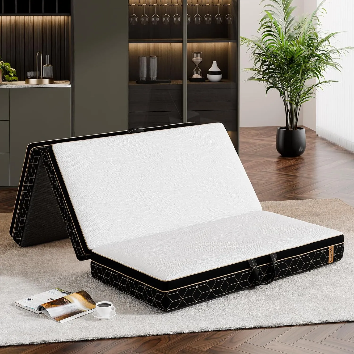 Tri-Fold Memory Foam Mattress Queen - 6 Inch Portable Folding Mattress with Handle & Washable Cover, Floor Bed with Non-Slip Base, Space-Saving for Kids Room, Travel, Guest Bed, Yoga, RV, 78"x58"x6"