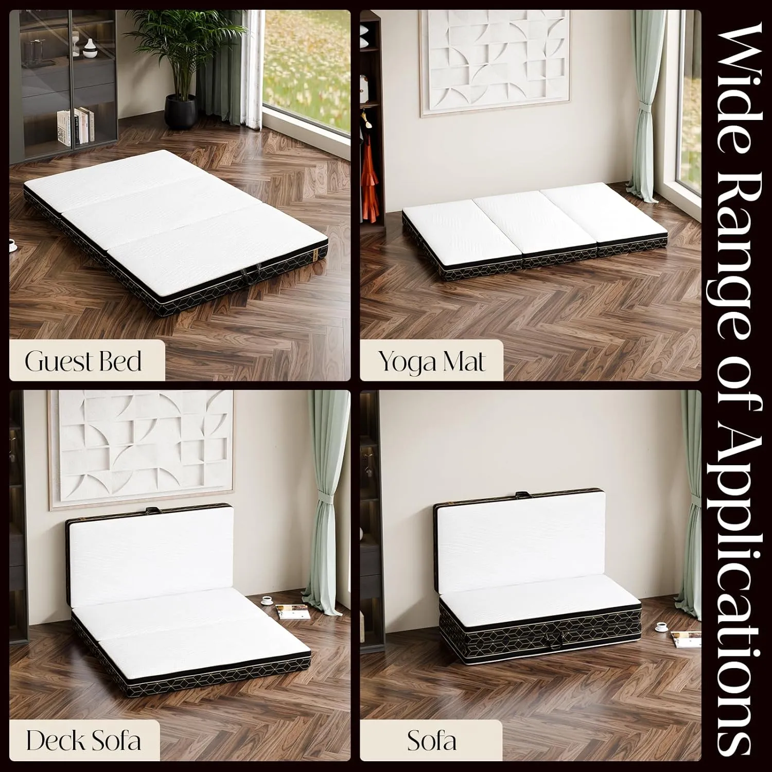 Tri-Fold Memory Foam Mattress Queen - 6 Inch Portable Folding Mattress with Handle & Washable Cover, Floor Bed with Non-Slip Base, Space-Saving for Kids Room, Travel, Guest Bed, Yoga, RV, 78"x58"x6"