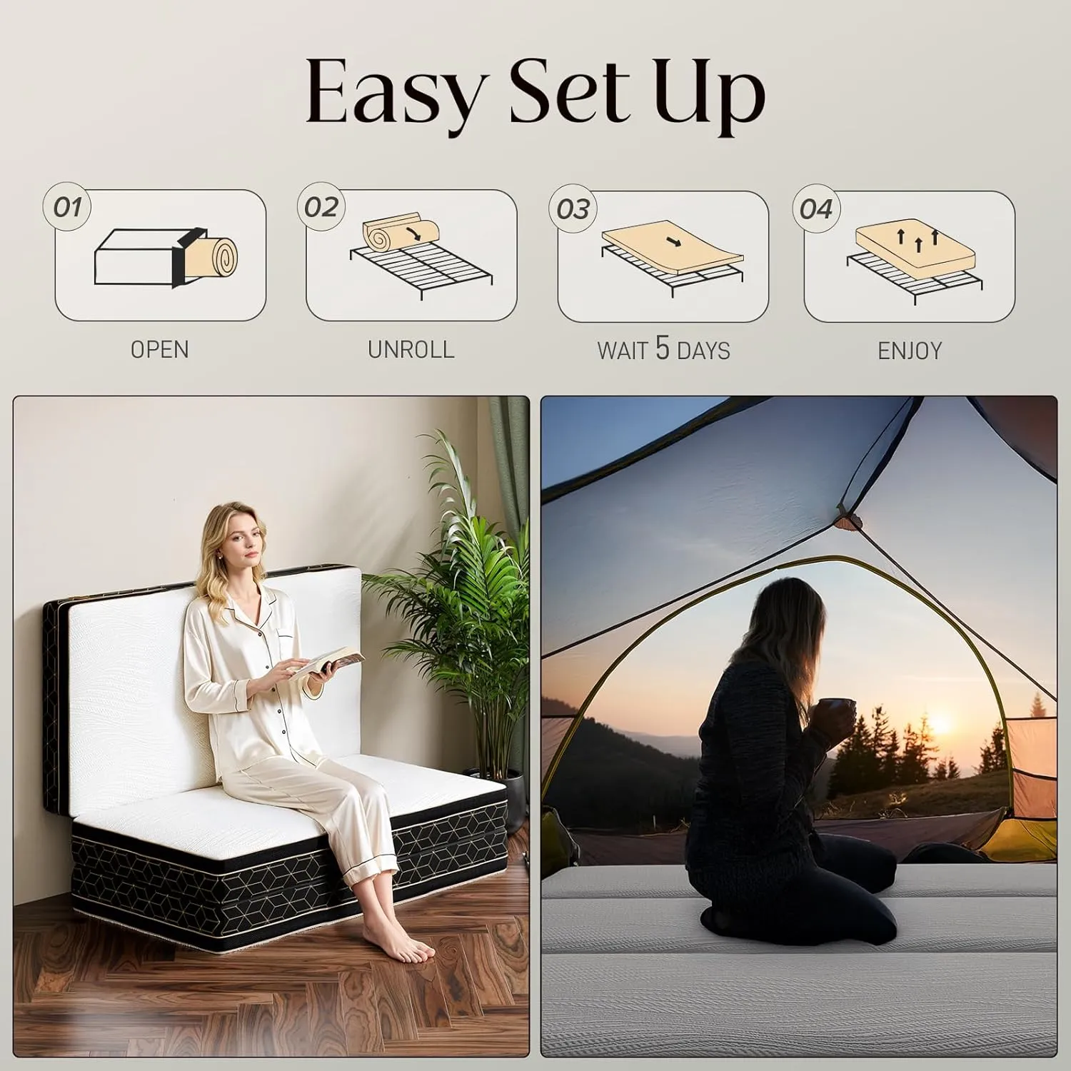Tri-Fold Memory Foam Mattress Queen - 6 Inch Portable Folding Mattress with Handle & Washable Cover, Floor Bed with Non-Slip Base, Space-Saving for Kids Room, Travel, Guest Bed, Yoga, RV, 78"x58"x6"