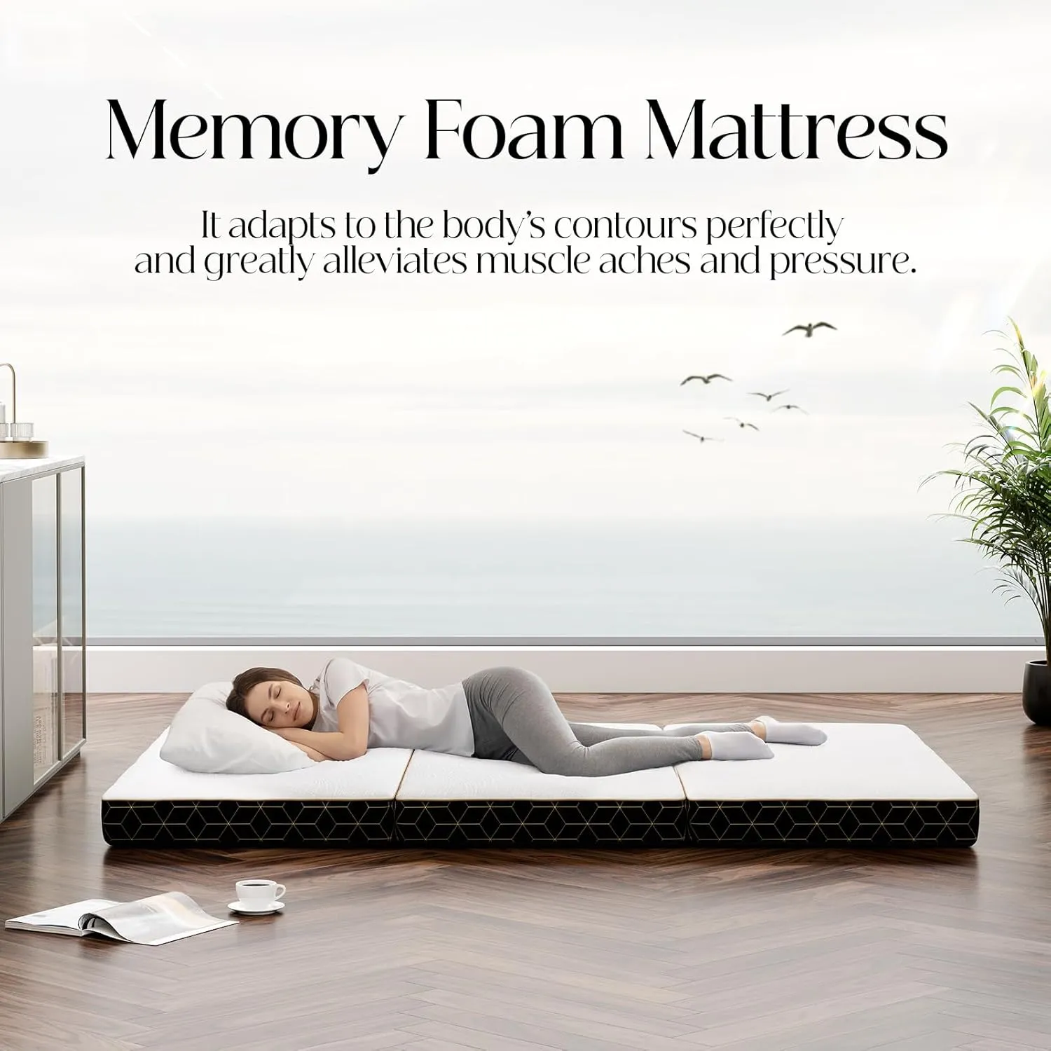 Tri-Fold Memory Foam Mattress Twin - 4 Inch Portable Folding Mattress with Handle & Washable Cover, Floor Bed with Non-Slip Base, Space-Saving for Kids Room, Travel, Guest Bed, Yoga, RV, 75"x38"x4"
