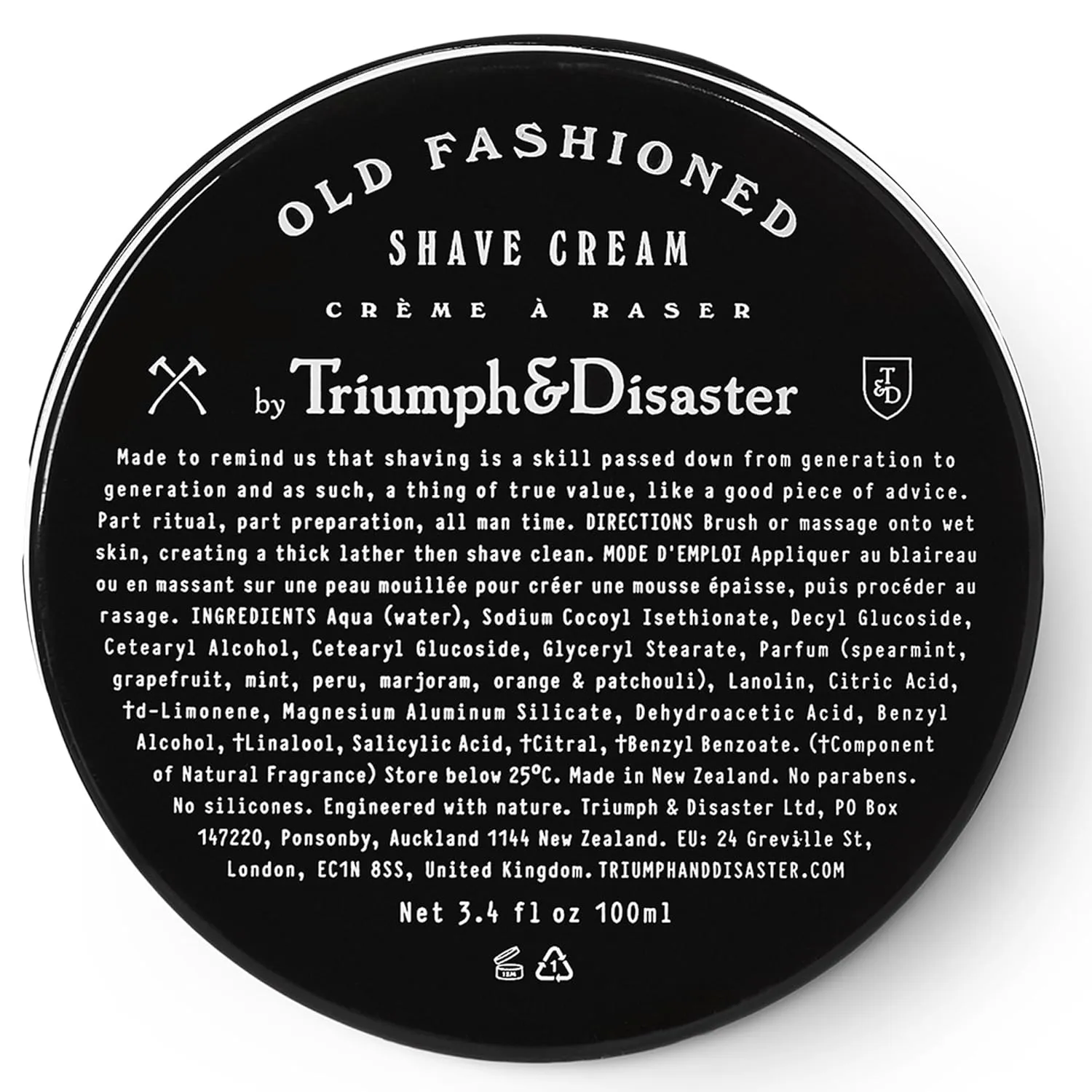 Triumph & Disaster | Old Fashioned Shave Cream Jar | Shaving Lotion for Sensitive Skin - Alcohol Free, 3.4 oz (100  shaves)