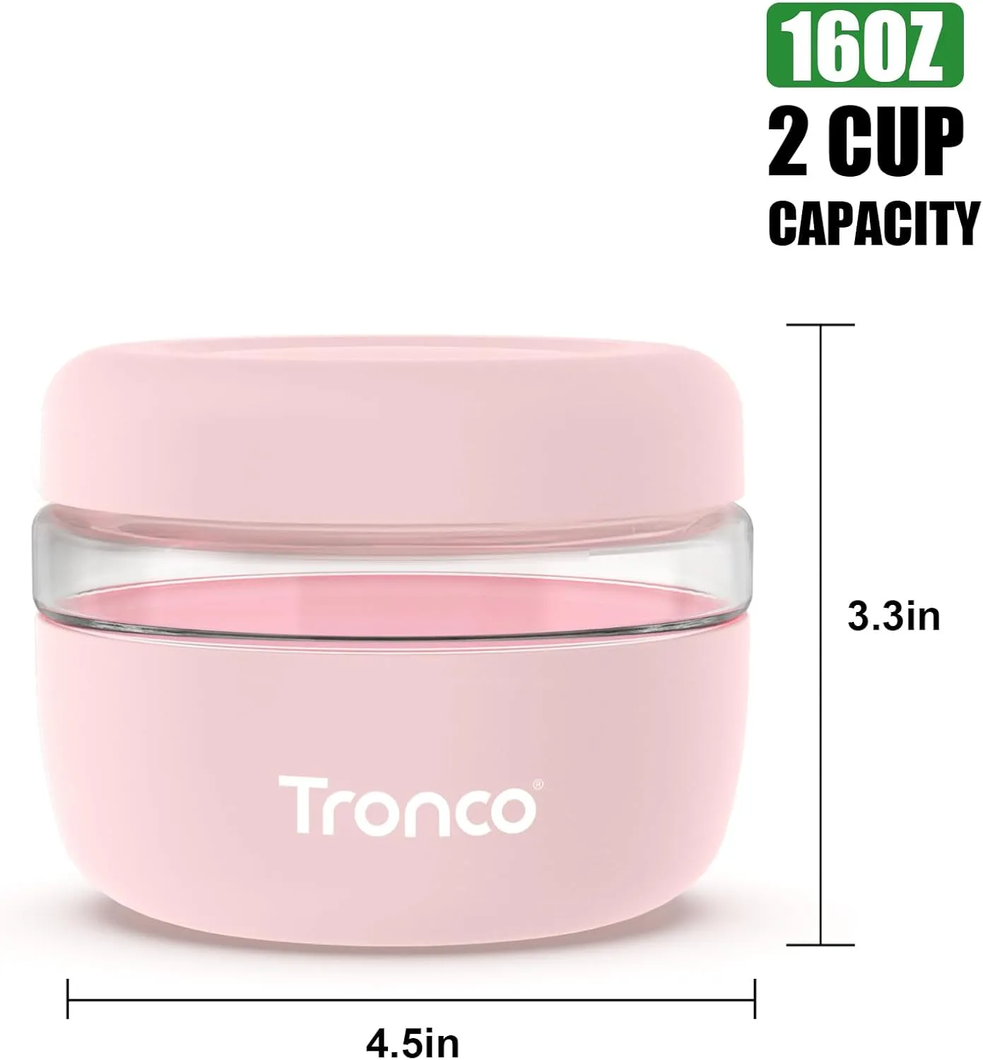 Tronco 16 oz Glass Lunch Bowl Container with Lid, Glass Food Storage Containers, Leak & Spill Proof, Soup & Stew Food Storage, Meal Prep, Airtight, Dishwasher Safe, BPA-Free - Ideal Gifts