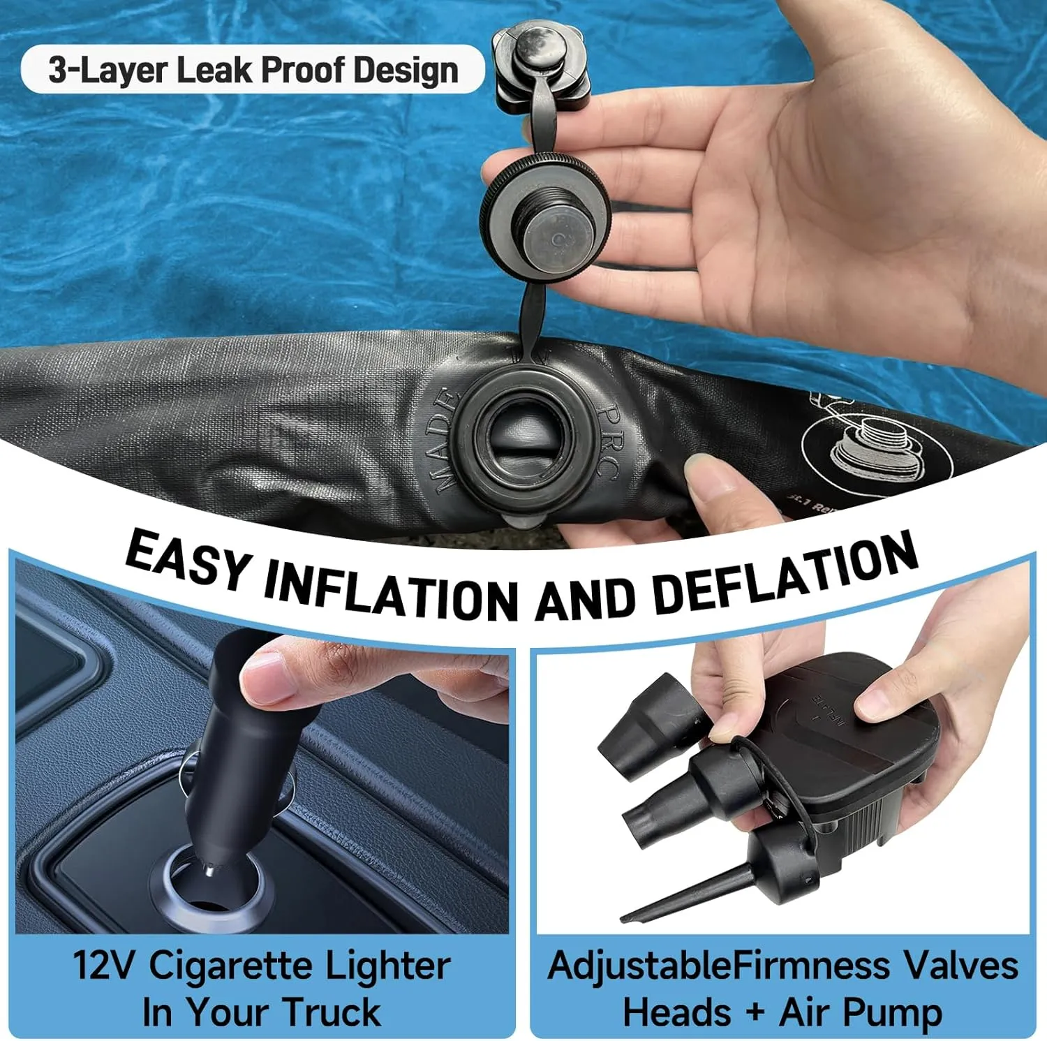 Truck Bed Air Mattress, Full Size Truck Beds, Inflatable Air Mattress Bed with Air Pump 2 Pillows, Carry Bag, Pickup Bed Air Mattress for Chevrolet Silverado, Dodge Ram, Ford, Blue