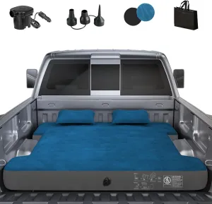 Truck Bed Air Mattress, Full Size Truck Beds, Inflatable Air Mattress Bed with Air Pump 2 Pillows, Carry Bag, Pickup Bed Air Mattress for Chevrolet Silverado, Dodge Ram, Ford, Blue