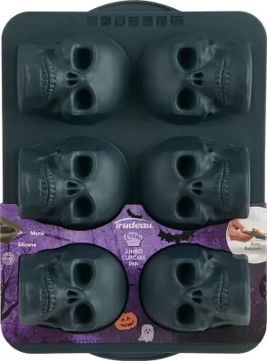 Trudeau Crave Steel Reinforced Silicone 6 Cup Jumbo Skull Muffin/Cupcake Pan