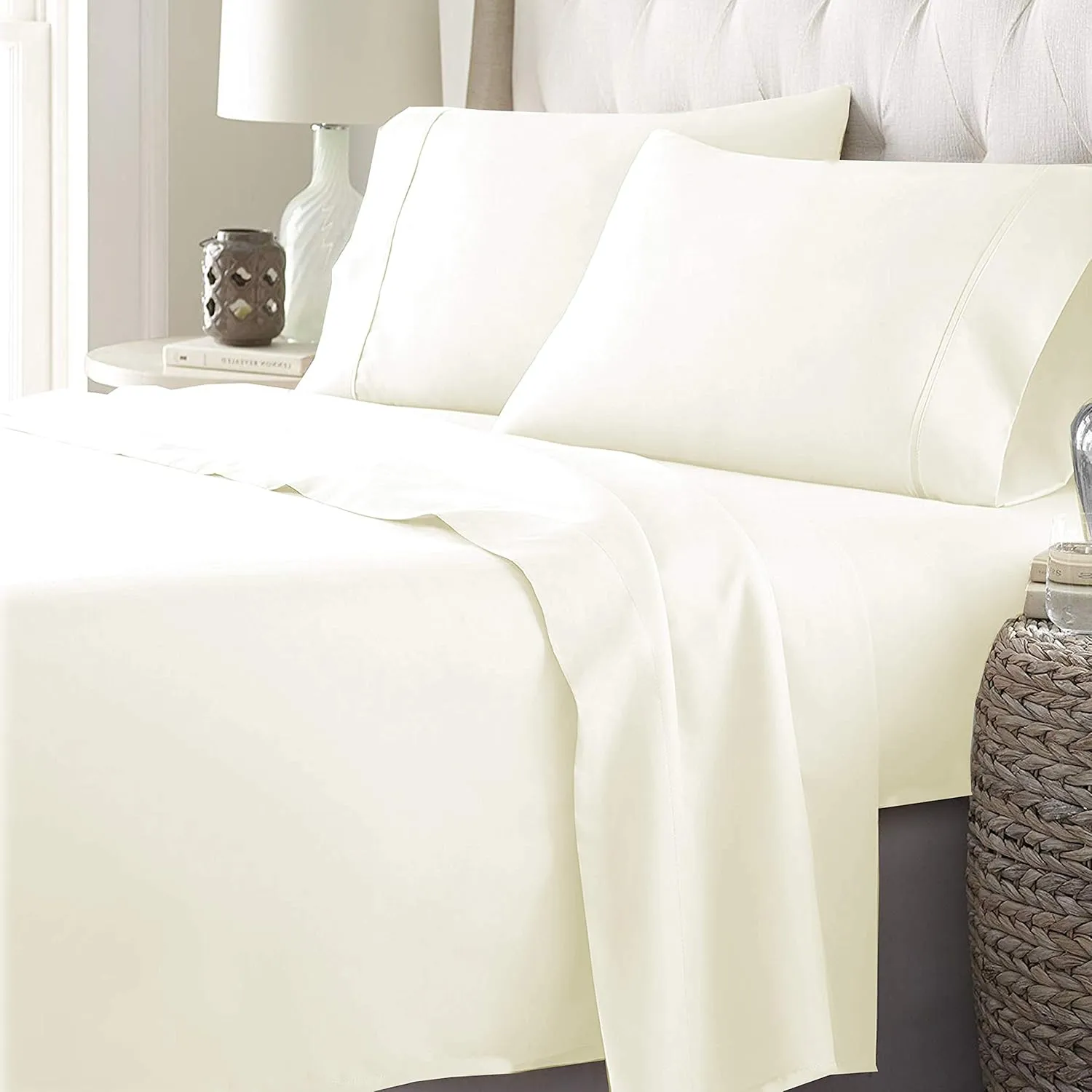 Truly 1000 Thread Count - 100% Egyptian Cotton King(76" X 80") Ivory Bed Sheet Set - 6-Piece Single Ply Long-Staple Yarns, Sateen Weave, Fits Mattress Upto21-23'' Inch Deep Pocket