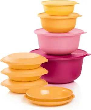 Tupperware Aloha Home Collection 16 Piece Food Storage Set in Multi Colors, Dishwasher Safe and BPA Free (4 Containers, 4 Plates, 8 Lids)