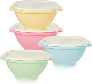 Tupperware Heritage Collection, 8 Cup Bowl with Starburst Lid 4 Pack, Vintage Multi Color, Dishwasher Safe and BPA Free (1.9 L)