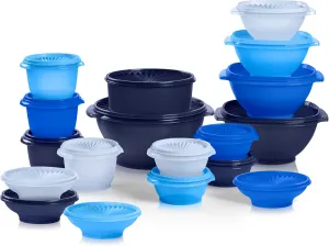 Tupperware Heritage Collection, New 36 Piece Food Storage Container Set in Vintage Blue, Dishwasher Safe and BPA Free (18 containers, 18 lids)