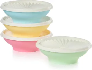 Tupperware Heritage Collection, New 4 Cereal Bowl with Lids Set in Vintage Colors, Dishwasher Safe and BPA Free (4 containers, 4 lids)