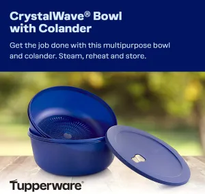 Tupperware Store Serve & Go CrystalWave Bowl with Colander and Vent, Prep, Fridge and Reheat Meals, Dishwasher and Microwave safe, BPA Free (3.8 L/16 Cups)