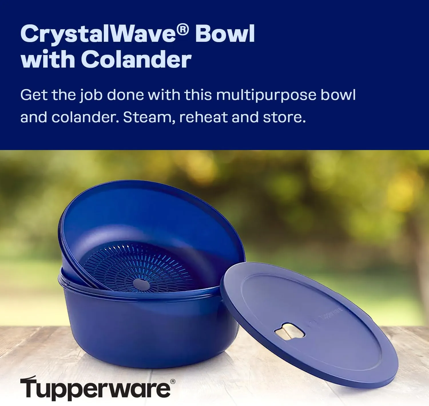 Tupperware Store Serve & Go CrystalWave Bowl with Colander and Vent, Prep, Fridge and Reheat Meals, Dishwasher and Microwave safe, BPA Free (3.8 L/16 Cups)