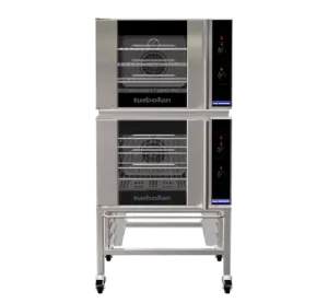 Turbofan E30M32 - Double Stacked - GN 11 Manual Electric Convection Ovens Double Stacked on a Stainless Steel Base Stand