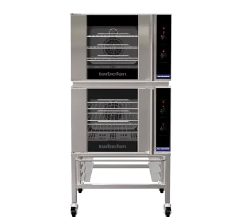 Turbofan E30M32 - Double Stacked - GN 11 Manual Electric Convection Ovens Double Stacked on a Stainless Steel Base Stand