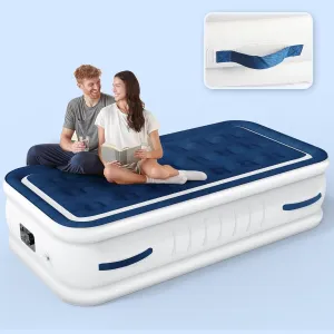 Twin Air Mattress with Built in Pump and 4 Portable Handles, 18" Raised Comfort Blow Up Mattress for Guests, 440lb Support Air Bed with Carry Bags, Heavy Duty Inflatable Bed for Home&Camping
