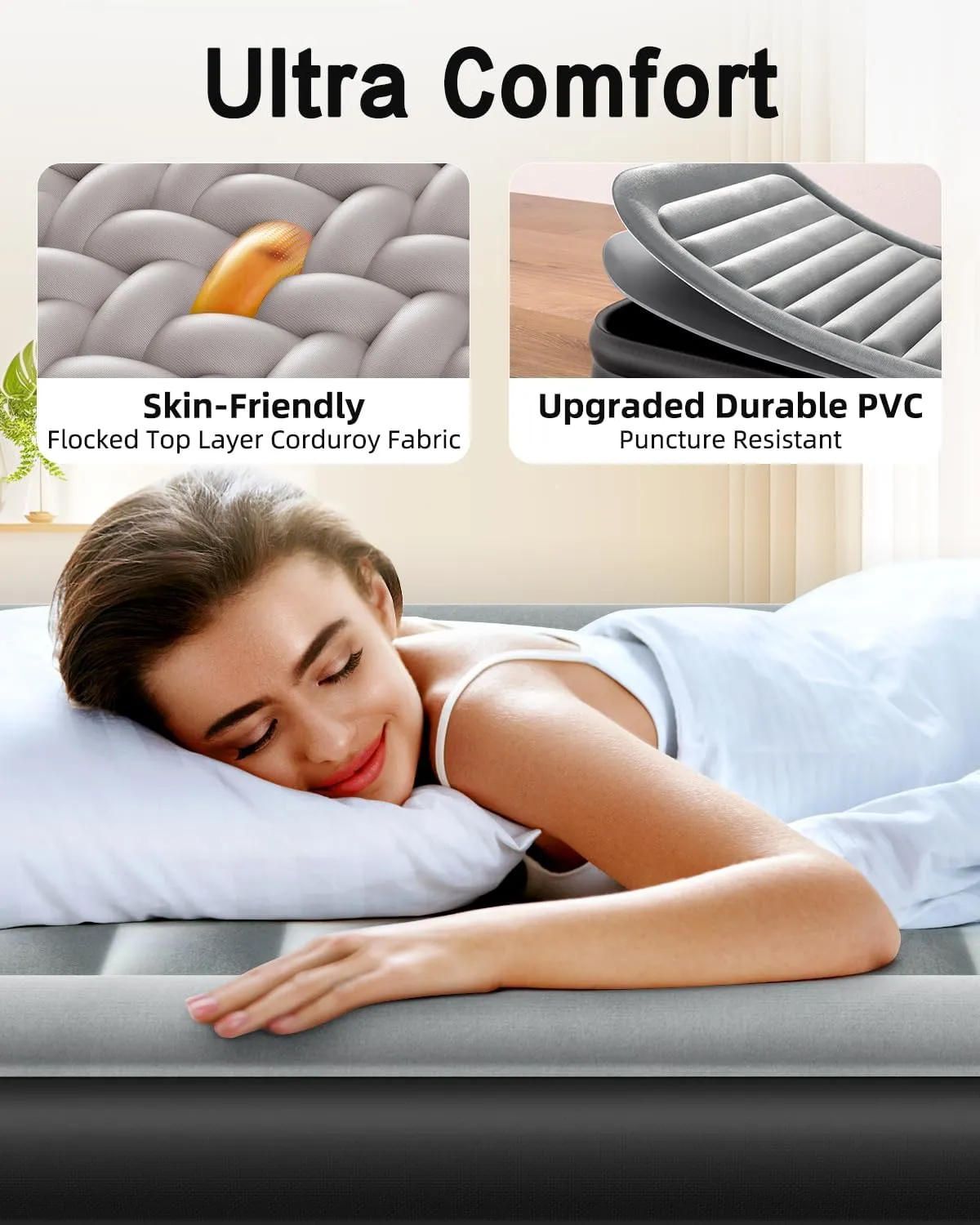 Twin Air Mattress with Built in Pump Upgraded Auto Stop Electric Air Pump Luxurious Comfort Twin Blow Up Mattress for Home and Guests 80"*39"*18"Airbed 2 Mins Fast Inflate/Deflate 330 lbs Max