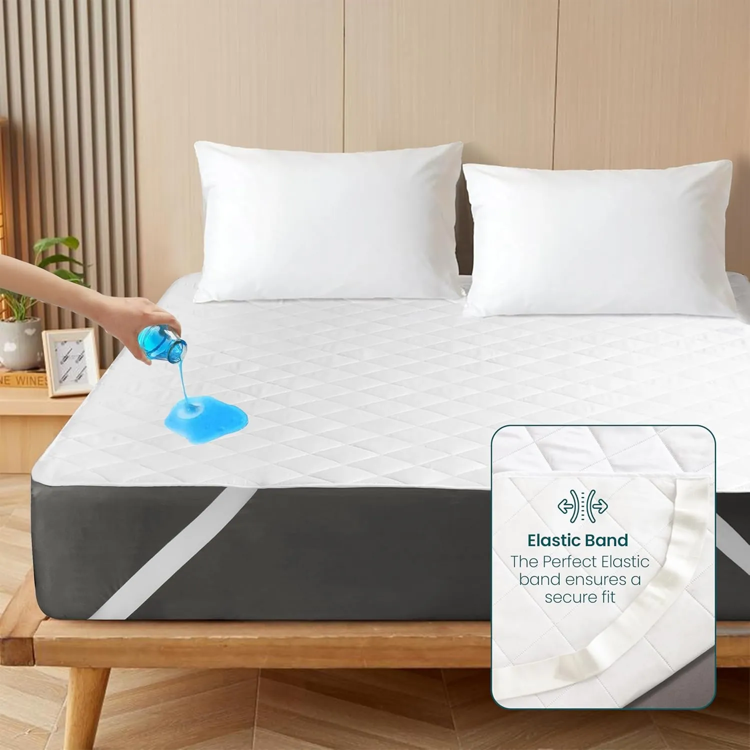 Twin Mattress Protector – 100% Waterproof – Long Straps fit Deep Mattresses – Soft and Noiseless Mattress Cover – No Slip – Strong Elastic for Secure Fit – Easy to Clean