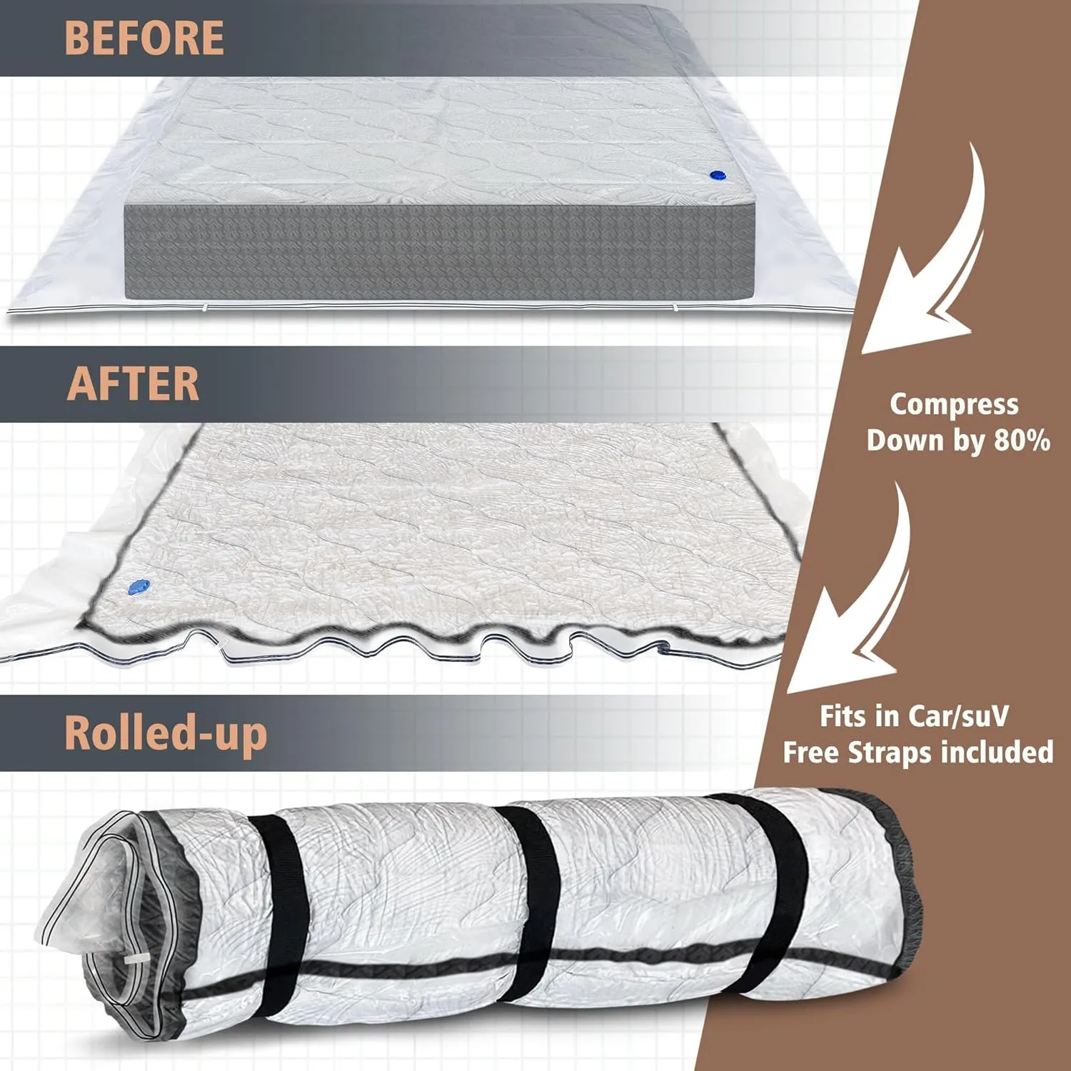Twin Size Mattress Vacuum Bag for Memory Foam/Latex Mattress Upto 14 Inch, Moving Shipping and Storage, Waterproof and Airtight with 3 Adjustable Straps