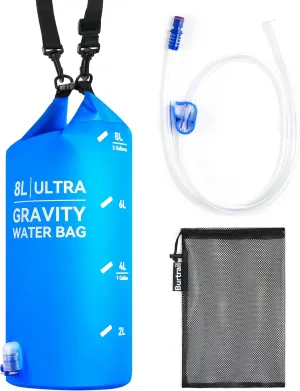 Ultra Gravity Water Bag, Compatible with Water Filter & Water Filtration System, Gravity Water Filter Bag for Camping Hiking Backpacking, Portable Foldable Hangable Design(8L/2Gal)