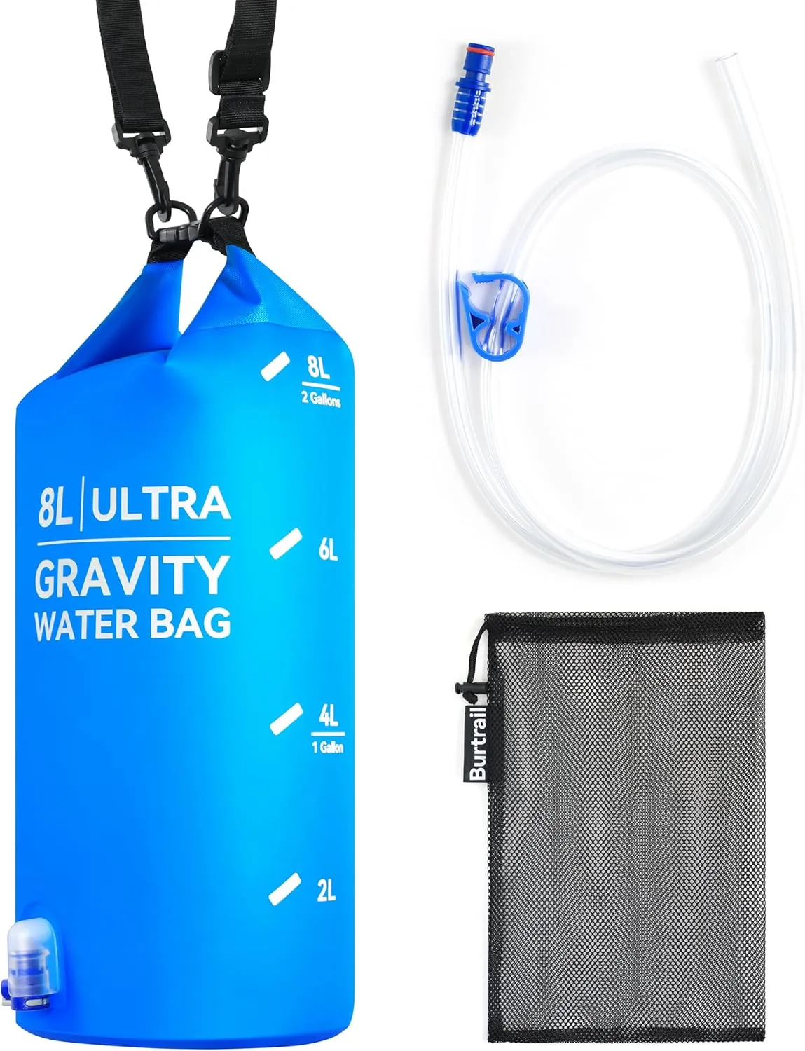 Ultra Gravity Water Bag, Compatible with Water Filter & Water Filtration System, Gravity Water Filter Bag for Camping Hiking Backpacking, Portable Foldable Hangable Design(8L/2Gal)