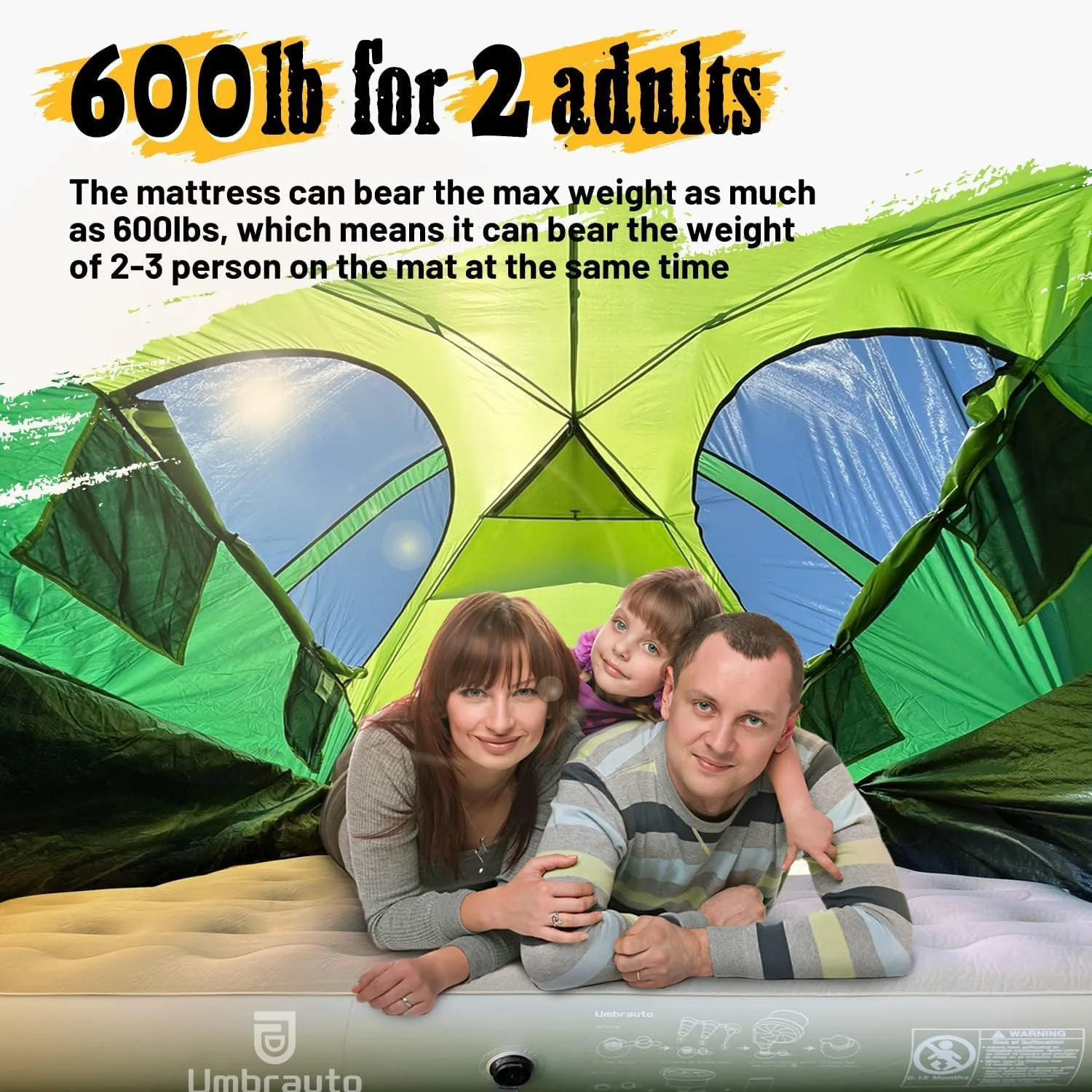 Umbrauto Air Mattress for 5.5-5.8ft Full Size Short Truck Bed, Flocking Surface Inflatable Airbed for Pickup Tent Camping, Sleeping Pad with Pump, Carry Bag
