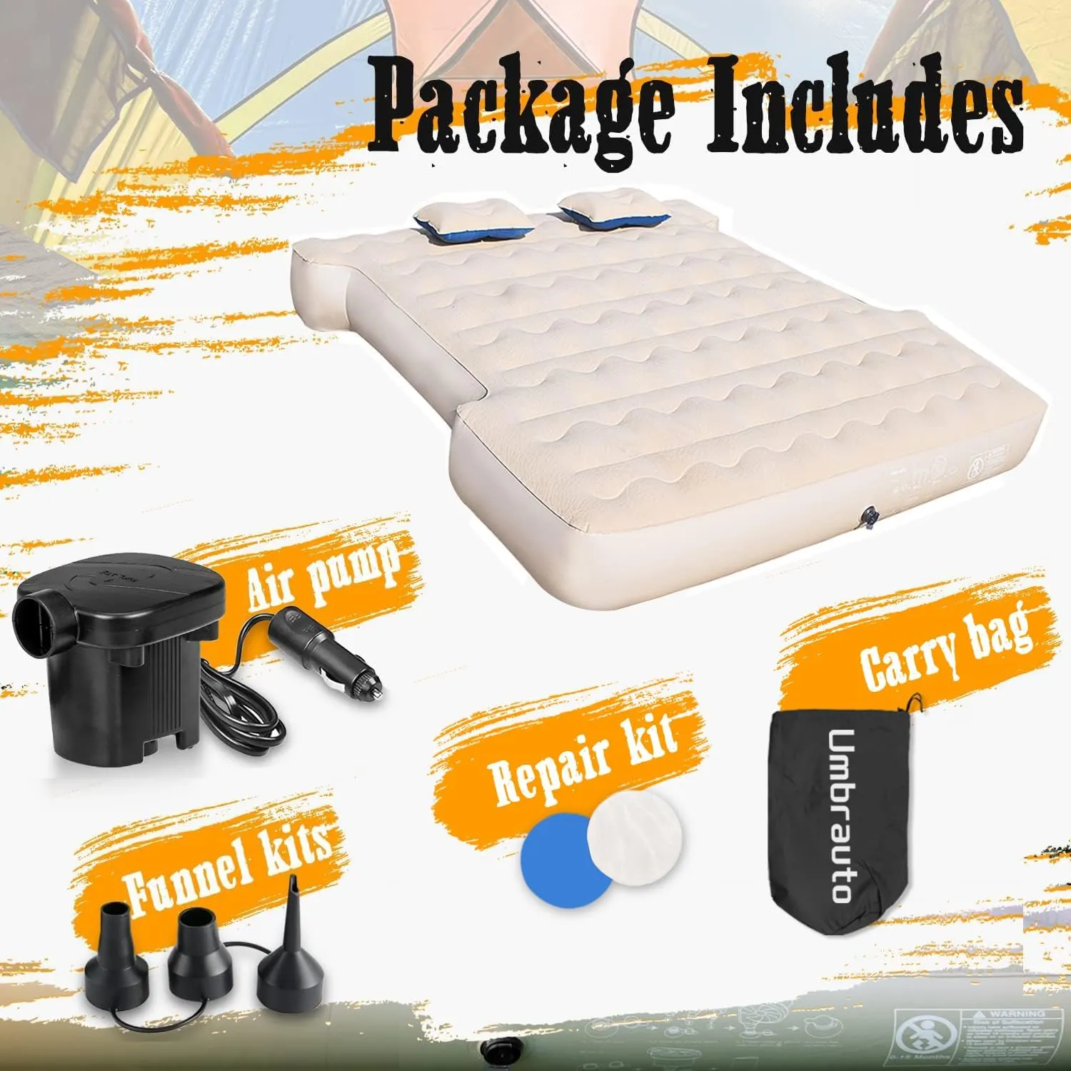 Umbrauto Air Mattress for 5.5-5.8ft Full Size Short Truck Bed, Flocking Surface Inflatable Airbed for Pickup Tent Camping, Sleeping Pad with Pump, Carry Bag