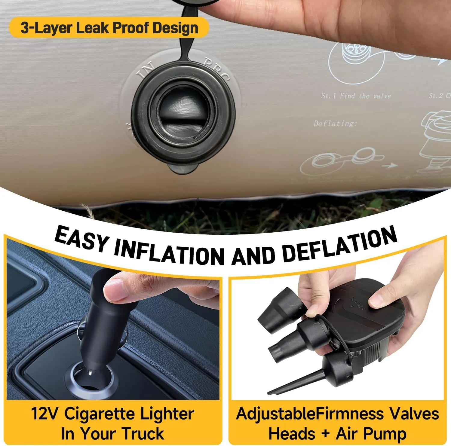 Umbrauto Air Mattress for 5.5-5.8ft Full Size Short Truck Bed, Flocking Surface Inflatable Airbed for Pickup Tent Camping, Sleeping Pad with Pump, Carry Bag