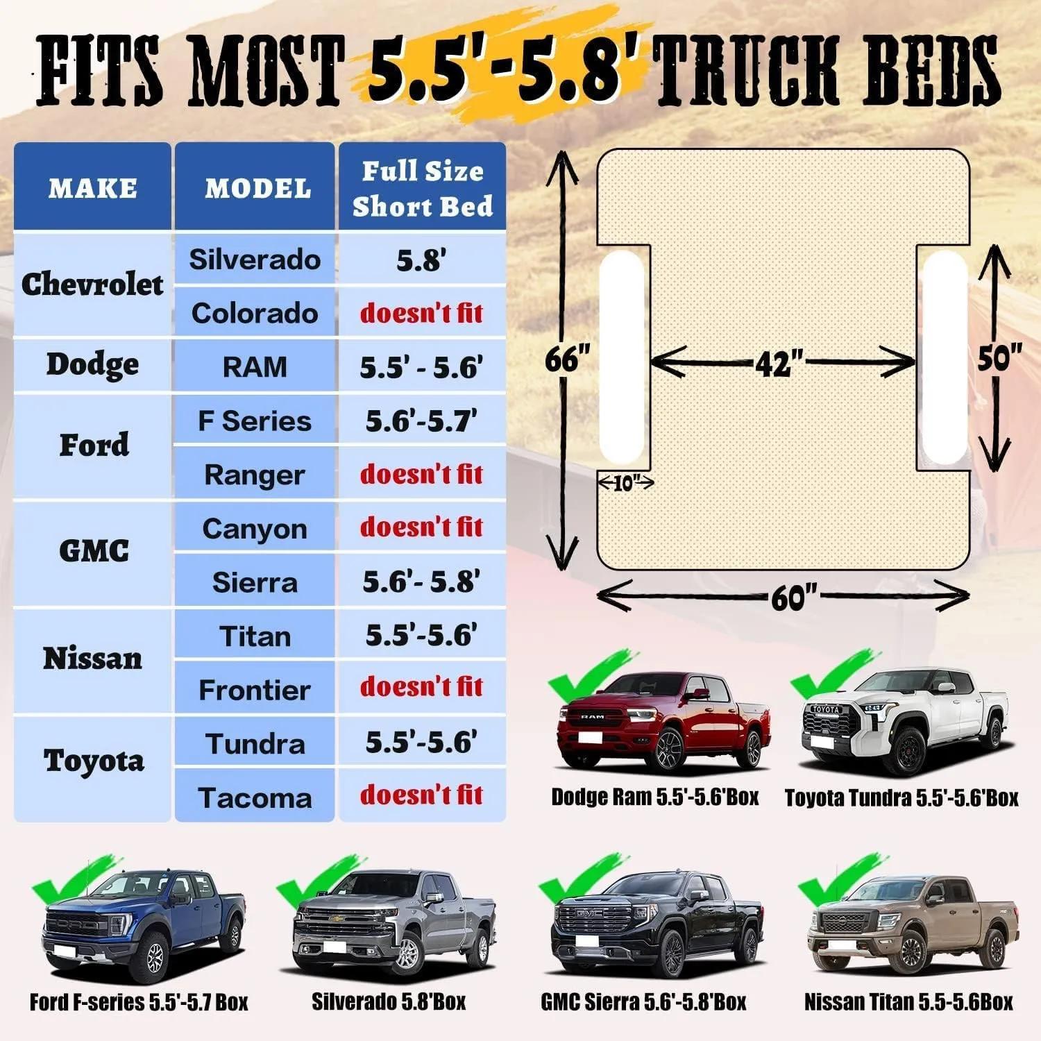 Umbrauto Air Mattress for 5.5-5.8ft Full Size Short Truck Bed, Flocking Surface Inflatable Airbed for Pickup Tent Camping, Sleeping Pad with Pump, Carry Bag