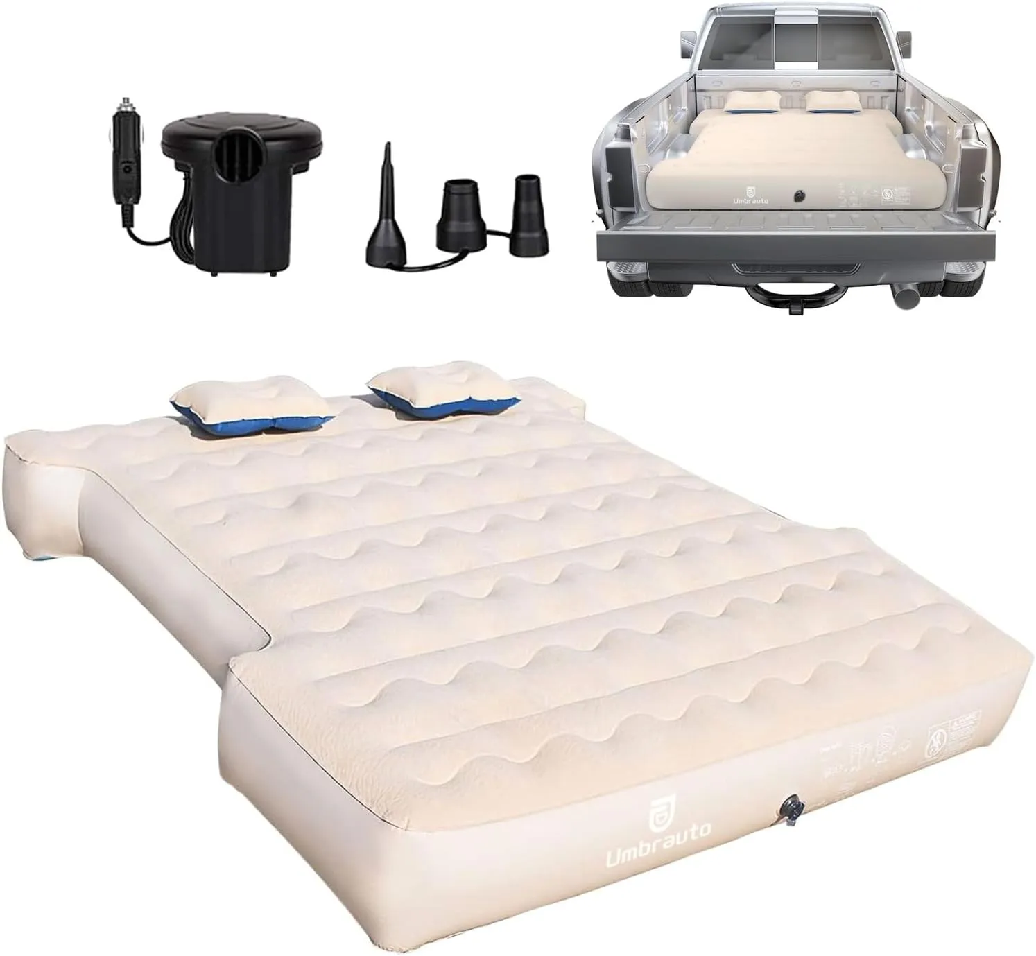 Umbrauto Air Mattress for 5.5-5.8ft Full Size Short Truck Bed, Flocking Surface Inflatable Airbed for Pickup Tent Camping, Sleeping Pad with Pump, Carry Bag