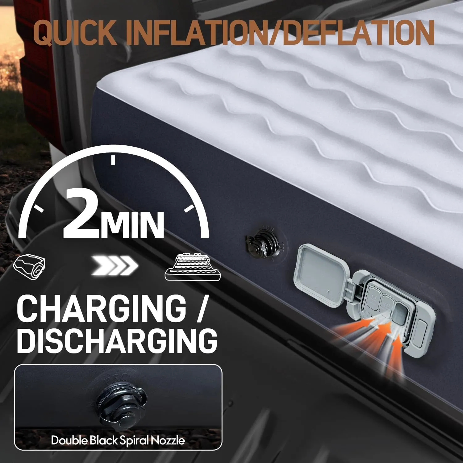 Umbrauto Camping Air Mattress for 6-6.5ft Full Size Truck Bed with Rechargeable Built-in Pump, Inflatable Pickup Truck Airbed for Outdoor Travel, Sleeping Pad with Pillows, Carry Bag