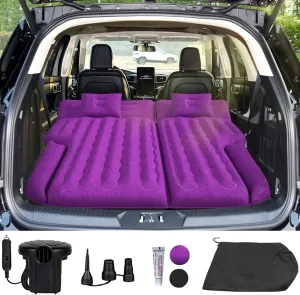 Umbrauto SUV Camping Air Mattress Bed for Mid-to-Full Size SUVs, Inflatable Car Sleeping Airbed for Fold-Down Backseat Back Trunk, with Air Pump, Pillows and Carry Bag