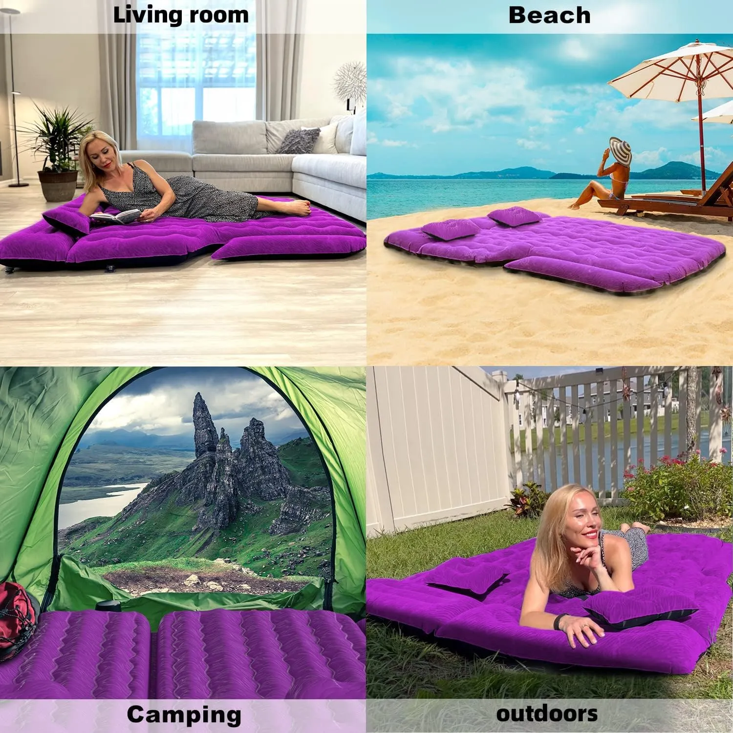 Umbrauto SUV Camping Air Mattress Bed for Mid-to-Full Size SUVs, Inflatable Car Sleeping Airbed for Fold-Down Backseat Back Trunk, with Air Pump, Pillows and Carry Bag