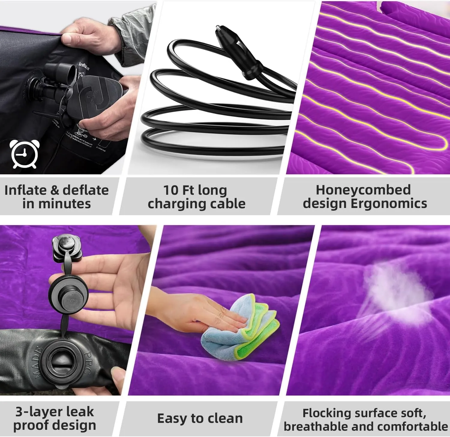 Umbrauto SUV Camping Air Mattress Bed for Mid-to-Full Size SUVs, Inflatable Car Sleeping Airbed for Fold-Down Backseat Back Trunk, with Air Pump, Pillows and Carry Bag
